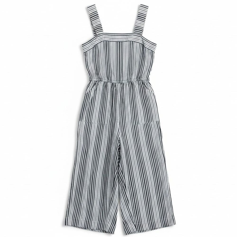 Bebe Girl's Large 14 Black & White Lightweight Summer Striped Jumpsuit School